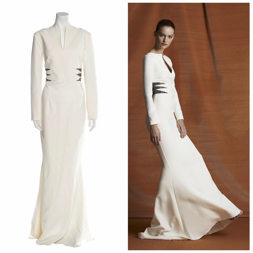 Safiyaa Ivory Gown Crystal Waist Crepe 4 Bridal Wedding Formal NWT 🟡
